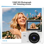 5K 75MP WiFi Vlogging Camera, 180° Flip Screen, 18X Zoom, 2 Batteries,32GB Card,Teens & Beginners