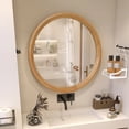 thumbnail image 4 of GDF Studio 23.62" Natural Wood Round Wall Mirror, Minimalist Sleek Solid Wood Frame, Bathroom Vanity, Natural, 4 of 8