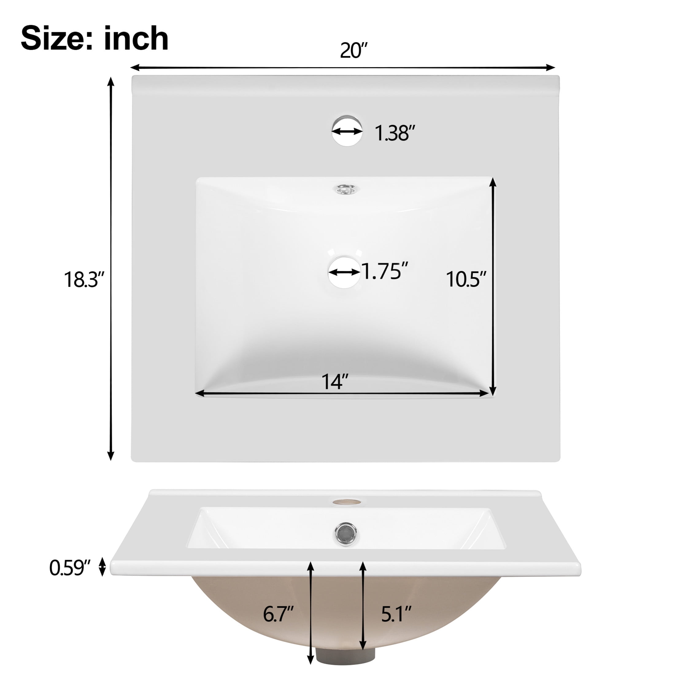 Noble House 20" Modern Bathroom Vanity with Ceramic Sink, Soft Close Drawer & Door, Divider Drawer, White