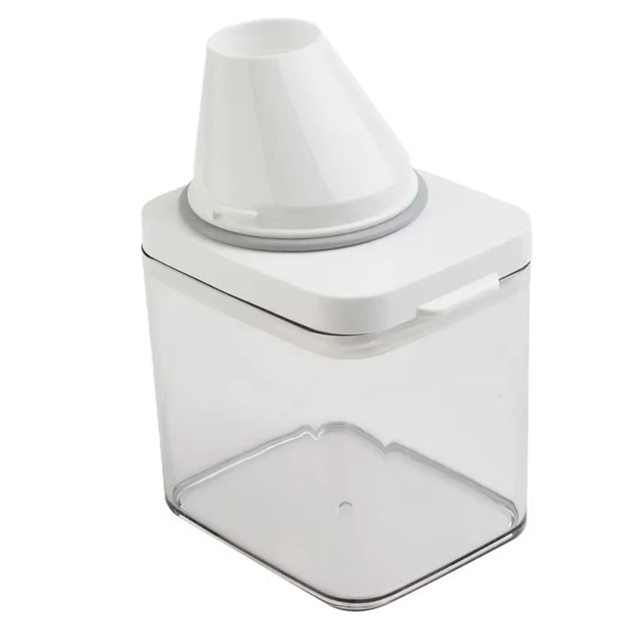 Nouveau Distributeur de Détergent à Lessive Hermétique avec Tasse à Mesurer Récipient en Plastique Transparent avec Couvercles Pot