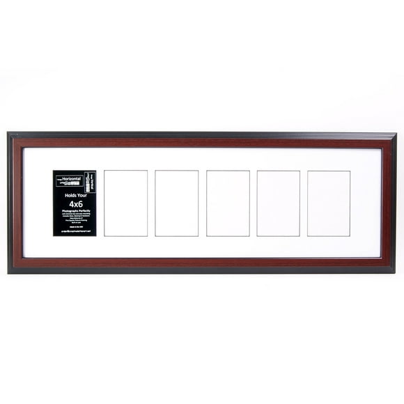 Creative Letter Art [10x32 6 Opening Glass Face Mahogany Picture Frame to hold 4 by 6 Photographs including 10 by 32 inch White Mat Collage