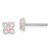 Primal Silver Sterling Silver Pink Cubic Zirconia Butterfly Kid's Post Earrings