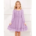 thumbnail image 5 of Arshiner Girls A-Line Dresses Chiffon Long Sleeve Square Neck Swiss Dot Flowy Casual Party Dress, 5 of 6
