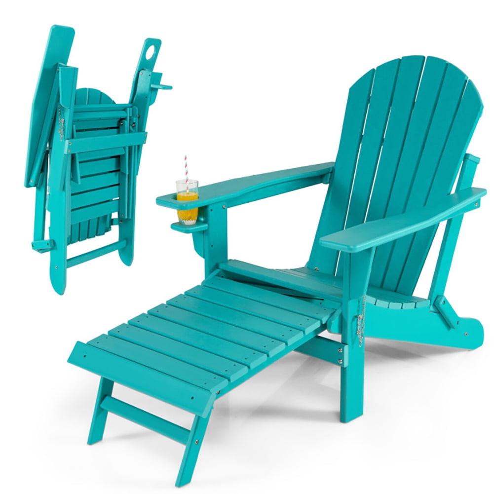 Aimee Lii Patio All-Weather Folding Chair with Pull-Out Ottoman, Outdoor Patio Furniture, Turquoise