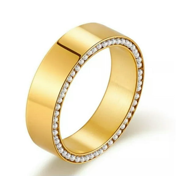 18K Gold Plated Band Women's 6mm Titanium Steel Engagement AAA Cz Ring Size 6-11