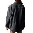 thumbnail image 2 of Women V Neck Denim Pullover Casual Button Up Top Loose Fit Long Sleeve Denim Jacket with Pockets, 2 of 4