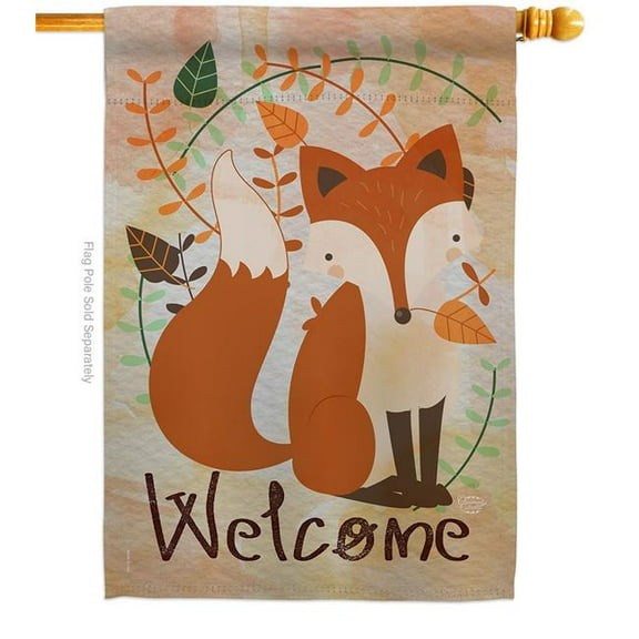 Ornament Collection H191107-BO Welcome Fox Animals Wildlife 28 x 40 in. Double-Sided Decorative Vertical House Flags for Decoration Banner Garden Yard Gift