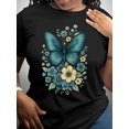 thumbnail image 2 of Butterfly Floral Print Graphic Tee for Women, Cute Nature Inspired Short Sleeve T-Shirt, Breathable Soft Casual Round Neck Top for Spring Summer Fall Daily Wear, 2 of 9