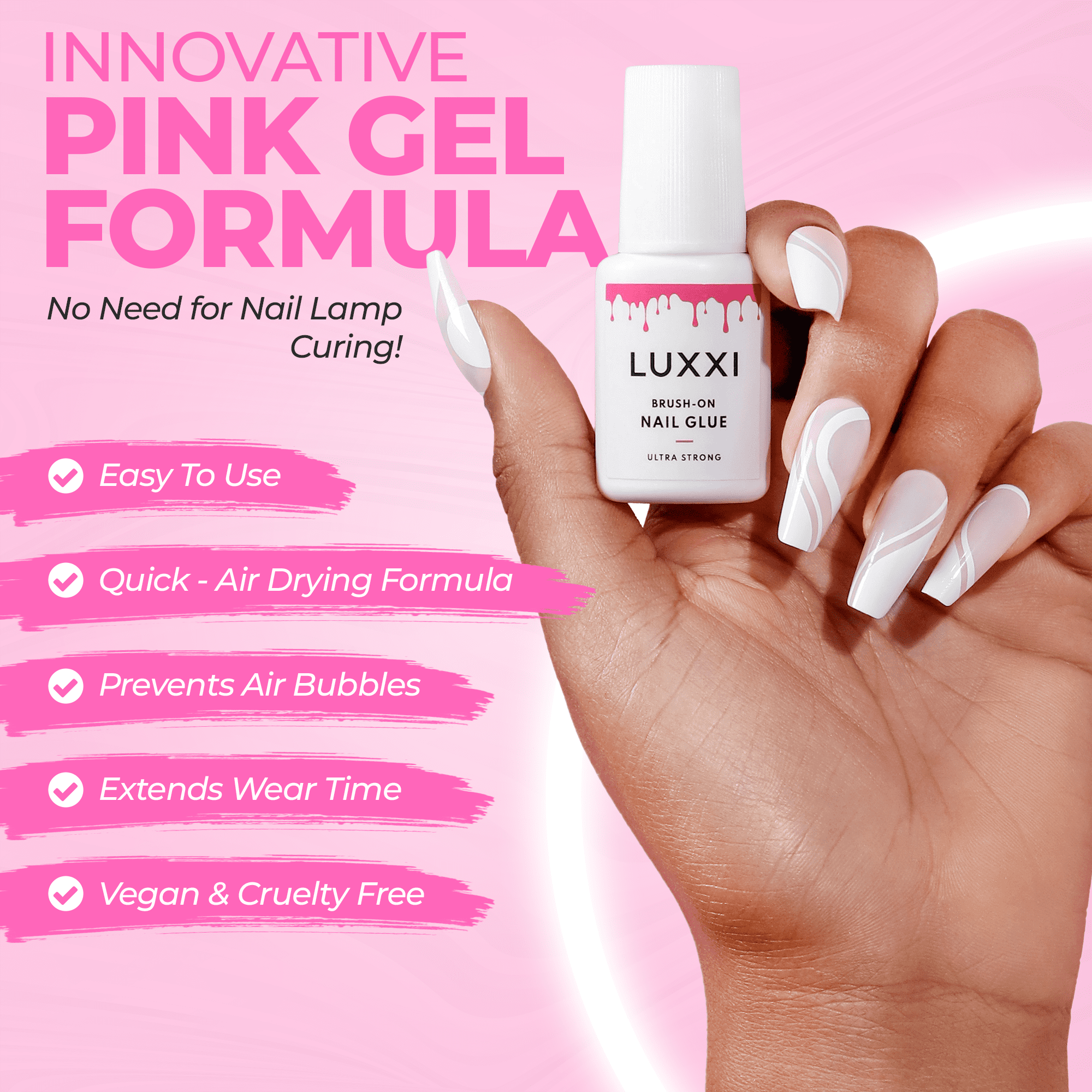 LUXXI Ultra-Strong Brush On Nail Glue for Press On Nails