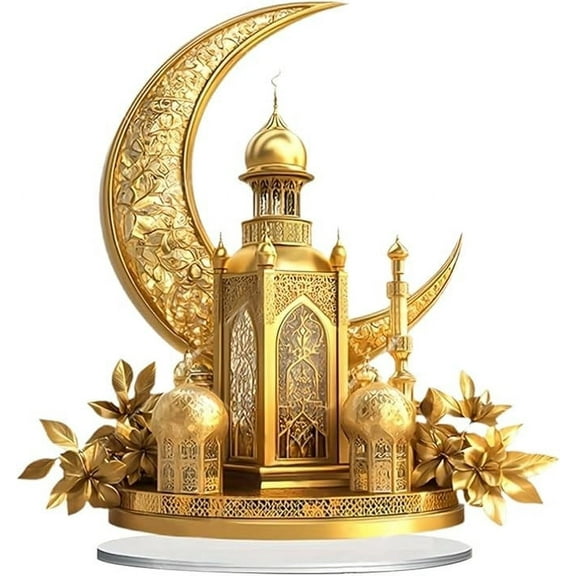 YAMB Ramadan Table Decorations,Eid Mubarak Islamic 2D Moon Castle Sign for Home Souvenir Collection Present for Muslim Islam Ramadan Decorations for Home,Holiday Decor,Gold,7.8"x8.3"