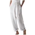 thumbnail image 2 of up to 60% off Gifts Usmixi Womens Loose Straight Leg Pants Casual Solid High Waist Plus Size Trousers Comfy Breathable Cotton Linen Leisure Wear Belt Long Pants with Pocket White m, 2 of 5