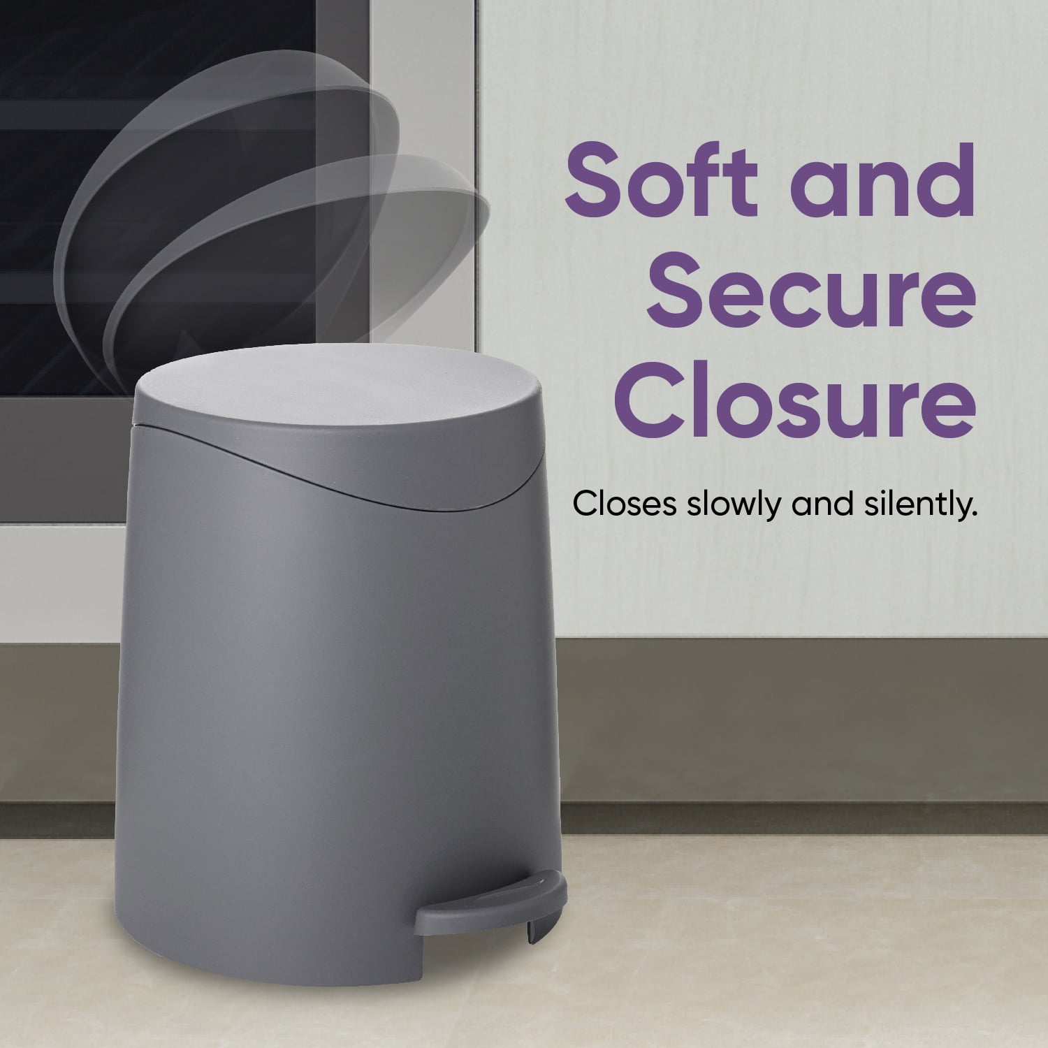 Superio Small Trash Can with Lid 3 Liter, Plastic Mini Waste Bin 0.75 Gallon, Modern Flat Lid Step Trash Can with Foot Pedal, Bathroom, Bedroom, Office, Under Desk, Soft Close (Gray, 2 Pack)