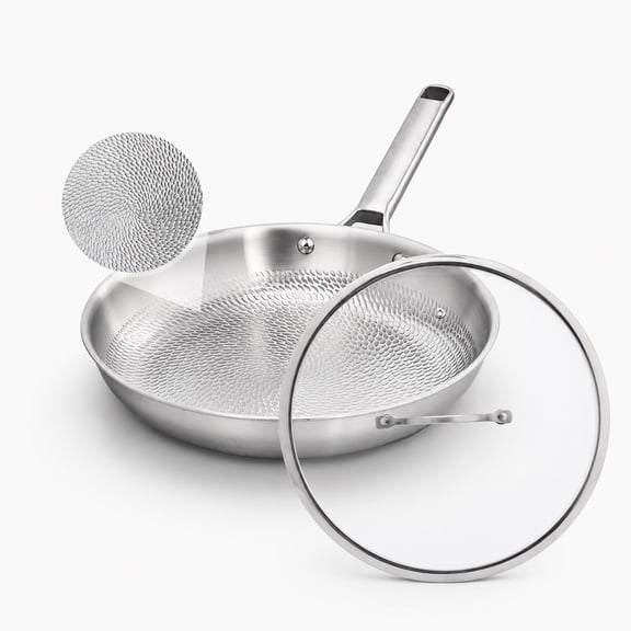 Ktaxon 12 Inch Titanium Stainless Steel Frying Pan with Lid, Tri-Ply Nonstick Skillet, Induction Oven Safe