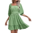 thumbnail image 1 of Womens Dress Teen Dresses Summer Personality Female Summer Ruffled Square Neck Dress Simple and Delicate Design Adult Female Clothes Green Size XL, 1 of 2
