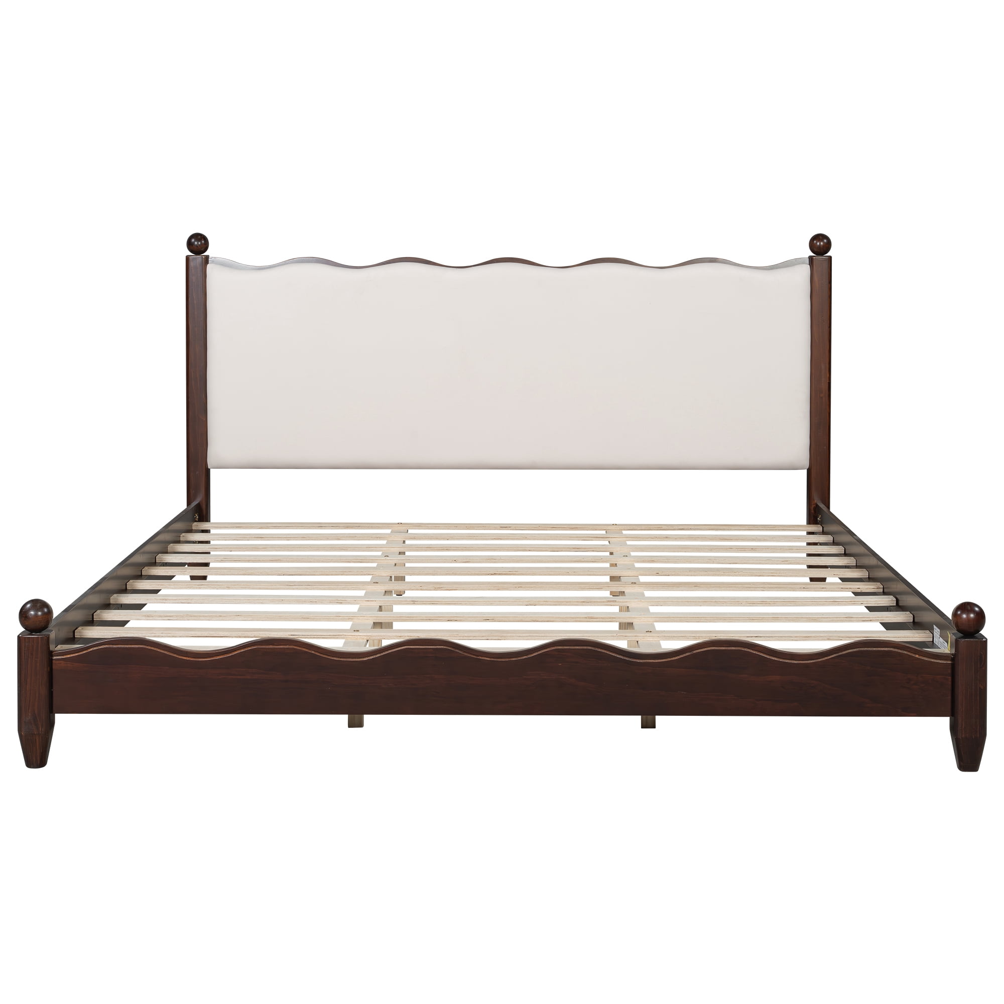 Euroco Wood King Size Wood Platform Bed with Upholstery Headboard, Espresso