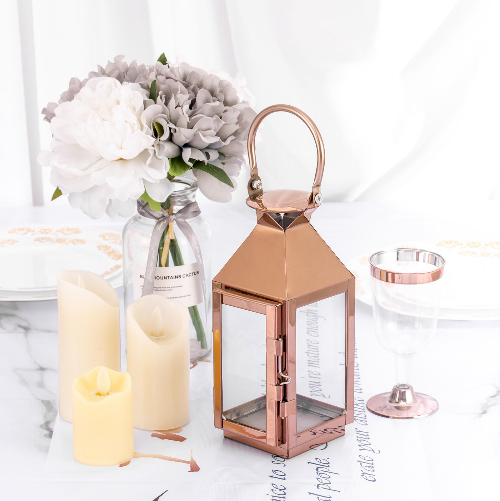 ROSE GOLD 8" tall Metal Lantern Candle Holder Party Wedding Home Centerpieces 