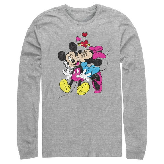 Men's Mickey & Friends Valentine's Day Minnie Mouse Smooch Long Sleeve Shirt Athletic Heather 2X Large