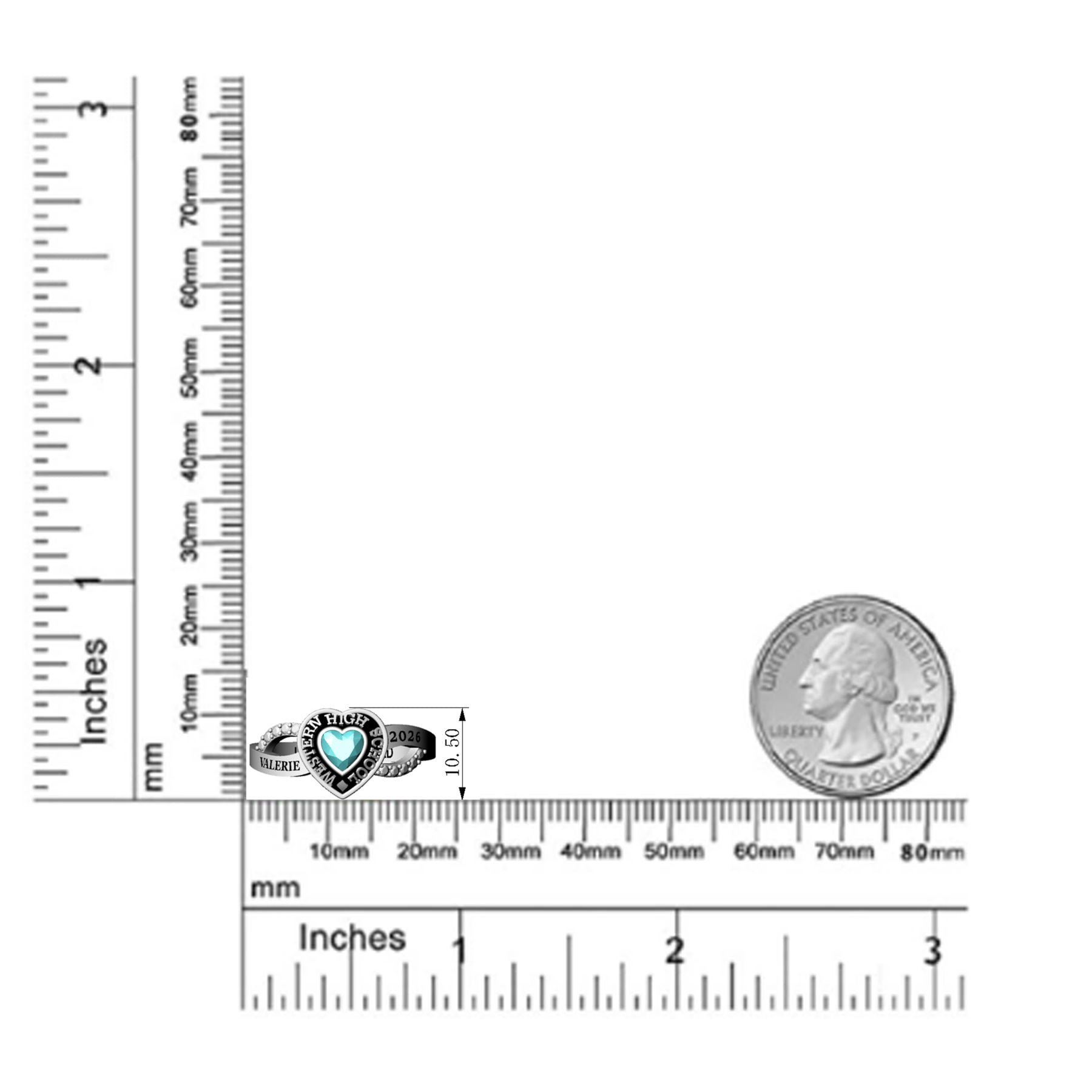 Mementos USA Custom Class Rings Sterling Silver for Women High School College-Platinum-Heartstone