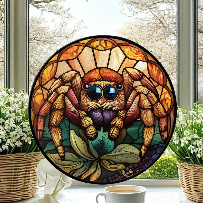 Stained Glass Window Hanging Jumping Spider - Stained Glass Window Hanging Jumping Spider, Festival Gift Ornament, Home Wall & Window Art, Brightens Any Space with Light