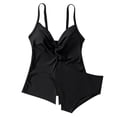 thumbnail image 4 of Trajes de baño tipo tankini halter SUUKSESS para mujer, con control de barriga, pliegue y nudo fluido en la parte delantera, traje de baño modesto de 2 piezas (negro, M), 4 of 6