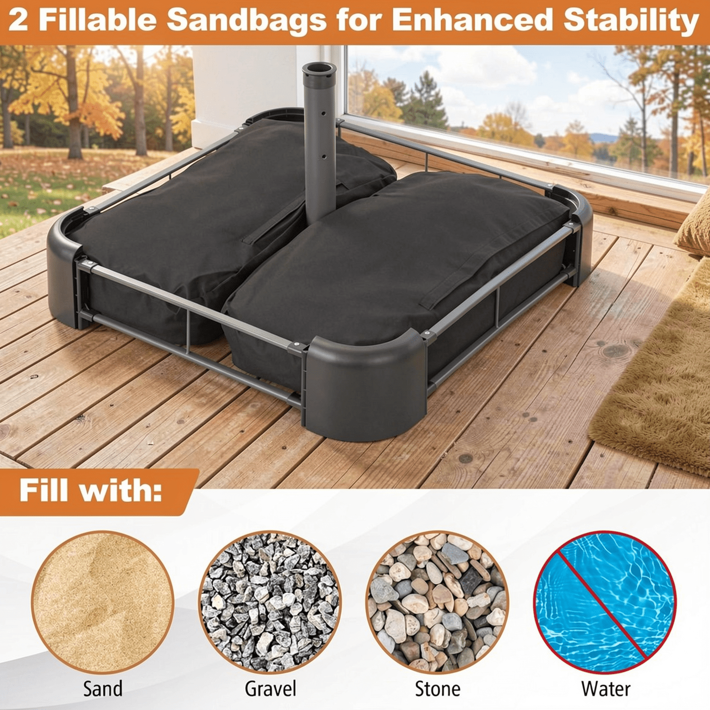 Biotree Fillable Umbrella Base with 2 Sandbags and Dust-proof Cover Black - Heavy Duty Outdoor Patio Stand