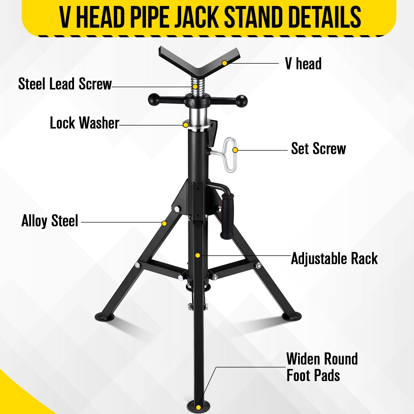 COZONY V-Head Pipe Jack Stand, 2500LB Adjustable 28"-52" Height w/ Folding Portable Pipe Stand for Welding
