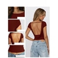 thumbnail image 3 of Uootdi T Shirts for Women Short Sleeve Open Back Solid Casual Tops Summer Street Style Stretchy Slim Fit Tees Gift, 3 of 8