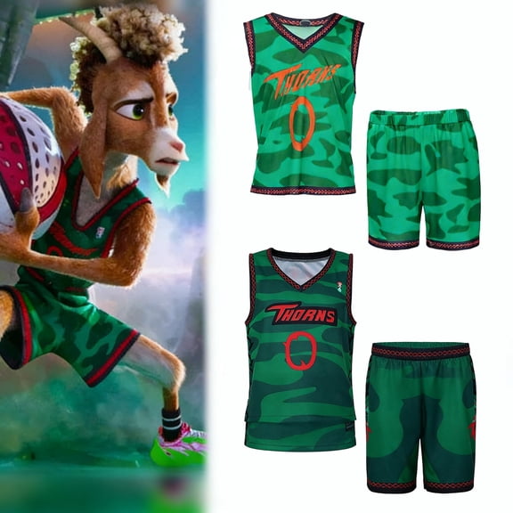 Basketball Jersey Set for Boys, "GOAT" Camo Basketball Jersey & Shorts Set, "Vineland Thorns" Team Uniform for Youth & Adults - Breathable Casual Athletic Sportswear(Youth L)