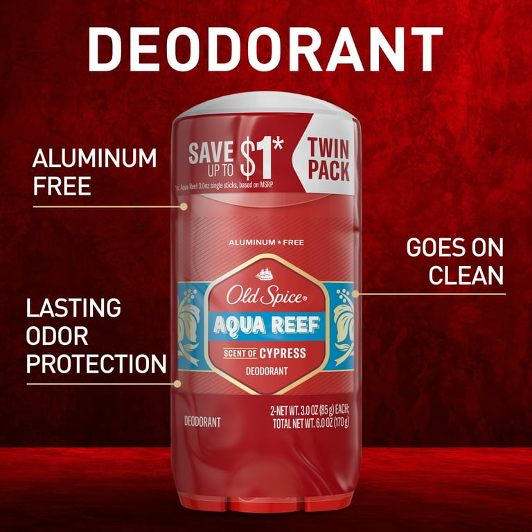 Old Spice Men's Deodorant Aqua Reef 3 oz Twin Pack Odor Protection
