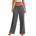 thumbnail image 5 of Nestiefly Womens Casual Linen Wide Leg Pants Flowy Drawstring High Waist Palazzo Beach Vacation Trousers Gray S, 5 of 7