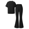 thumbnail image 5 of CAICJ98 Girls 2 Piece Summer Outfits Short Sleeve Crewneck Tops and Flare Pants with Pockets Kids Spring Clothing Sets (Black,11-12 Years), 5 of 7