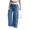 thumbnail image 2 of Wide Leg Lounge Pants for Women - Ice Silk Wrinkle Casual Elastic Waist Baggy Track Pants Blue 2XL, 2 of 6