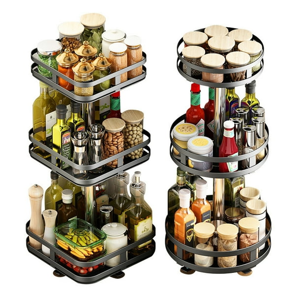 Semfri 3 Tier Lazy Susan Rotatable Spice Steel Storage Container for Kitchen Organizers