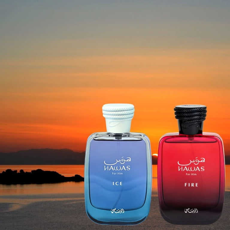 Hawas Ice for Him & Hawas Fire Eau de Parfum Sprays 100ml (3.4 oz