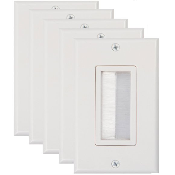 Plaque Murale 1-Gang (5 Pack), Style Brosse Ouverture Passage à Travers Câble Basse Tension Plaque Murale pour Installation de Câble, TV, Fils de Haut-Parleur, Câbles Coaxials, Câbles HDMI, Ou Câbles Réseau et Téléphone