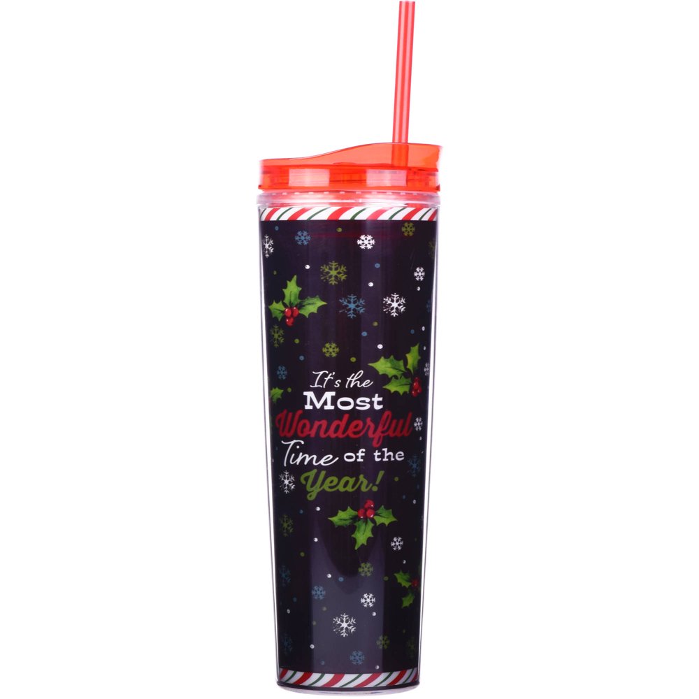 Holiday Time 18 oz Acrylic Straw Tumblers, Set of 2, Wonderful
