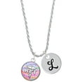 thumbnail image 1 of Delight Jewelry Silvertone Domed Multi Color RPT Silvertone Script Initial Disc - L - Charm Necklace, 20"+3", 1 of 4