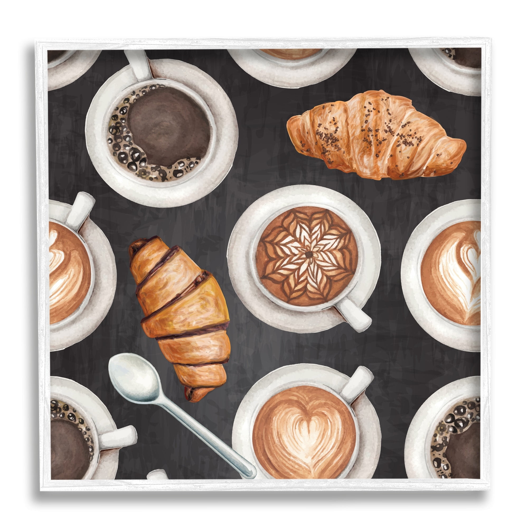 Stupell Industries Cafe Theme Beverages Coffee Latte Croissants Pastries Framed Wall Art, 24 x 24, Design by ND Art