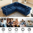 thumbnail image 4 of Anysun 80 x 80" L-Shaped Roll Arm Chesterfield Sofa - Velvet Tufted Sofa Couch with Nailhead Trim - Blue, 4 of 9