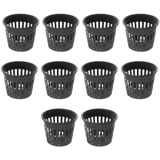 10 macetas de plástico para suculentas, minicuenco de malla para plantar varias plantas, maceta hidropónica redonda de malla, accesorios de jardín (negro)