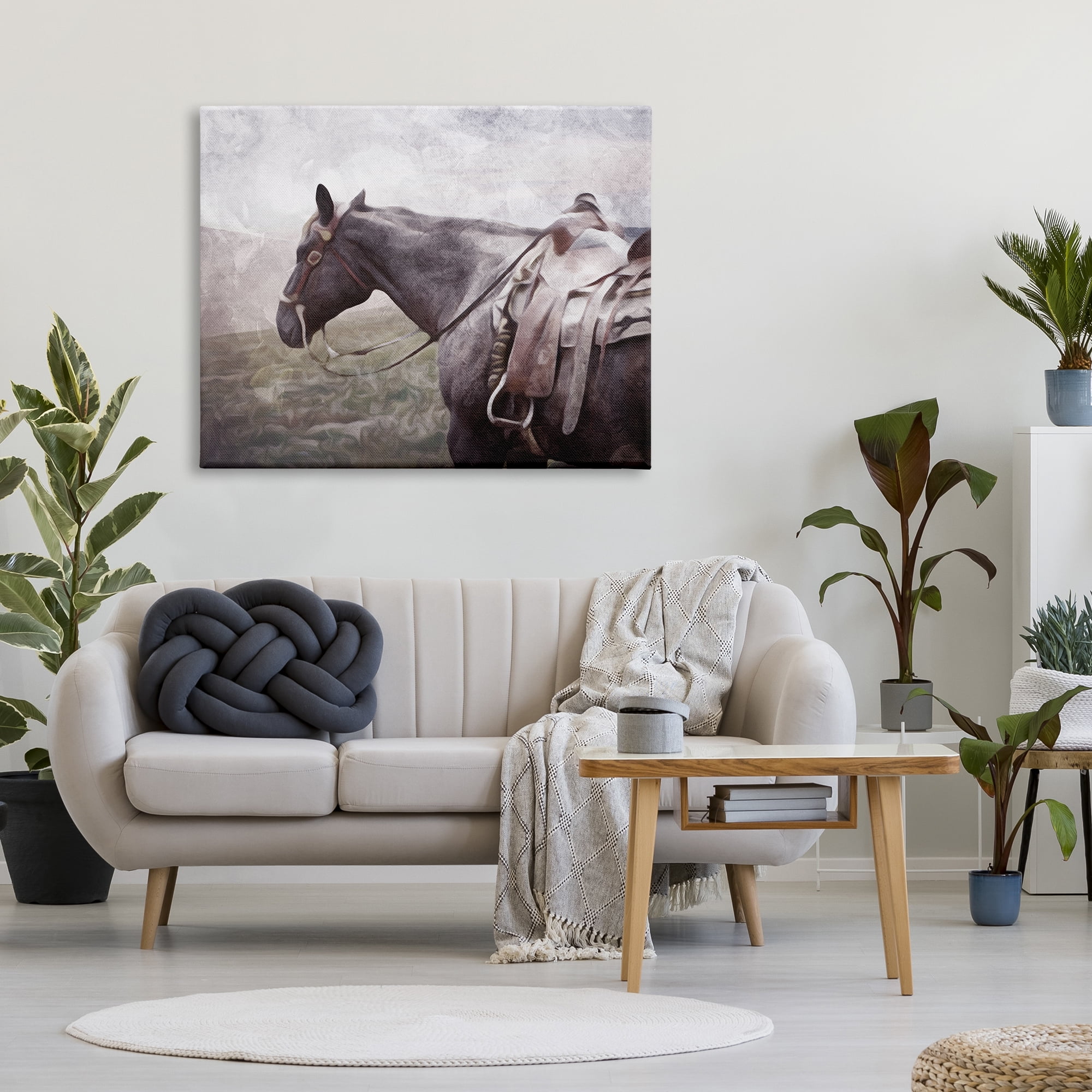 Stupell Industries Horse with Saddle Animals & Insects Painting Gallery Wrapped Canvas Art Print Wall Art, 48 x 36