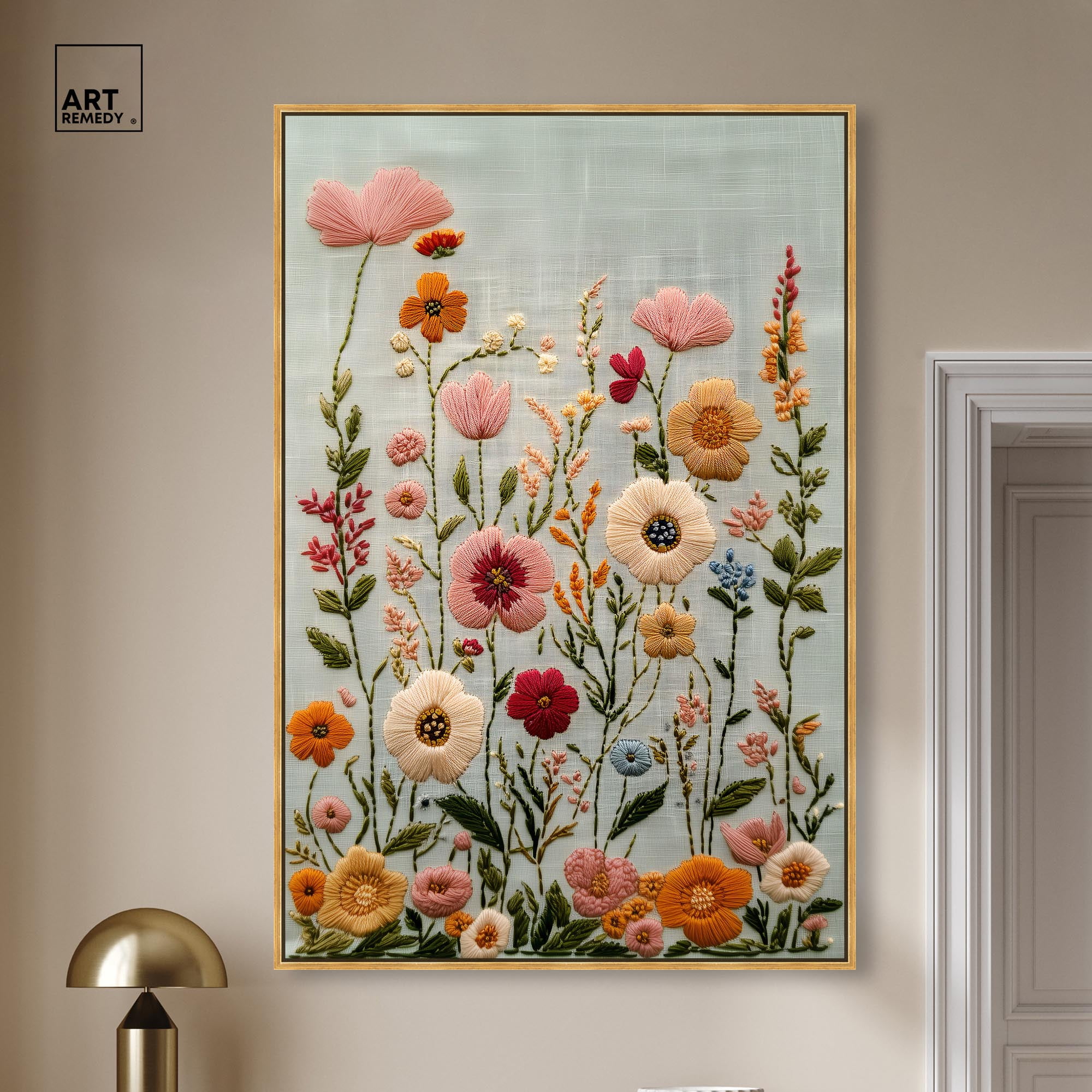 Embroidered Eden I Canvas Floral Embroidery Prints by Art Remedy