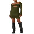 thumbnail image 1 of Robe Mini Sexy Dos Nu Moulante Coupe Basse Manches Longues Robe Cocktail Lacée Froncée Robe de Soirée Club, 1 of 5
