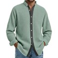 thumbnail image 2 of Men's Casual Long Sleeve Waffle Knit Button Down Solid Color Shirt for Spring Fall Daily Wear,Green,XL, 2 of 5
