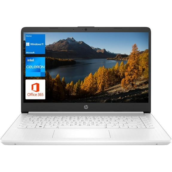 HP Essential Laptop, 14" HD Display, Intel Celeron N4120, 16GB RAM, 64GB eMMC 256GB Micro SD, Webcam, HDMI, Wi-Fi, RJ-45, 1 Year Office 365, Windows 11 Home, White