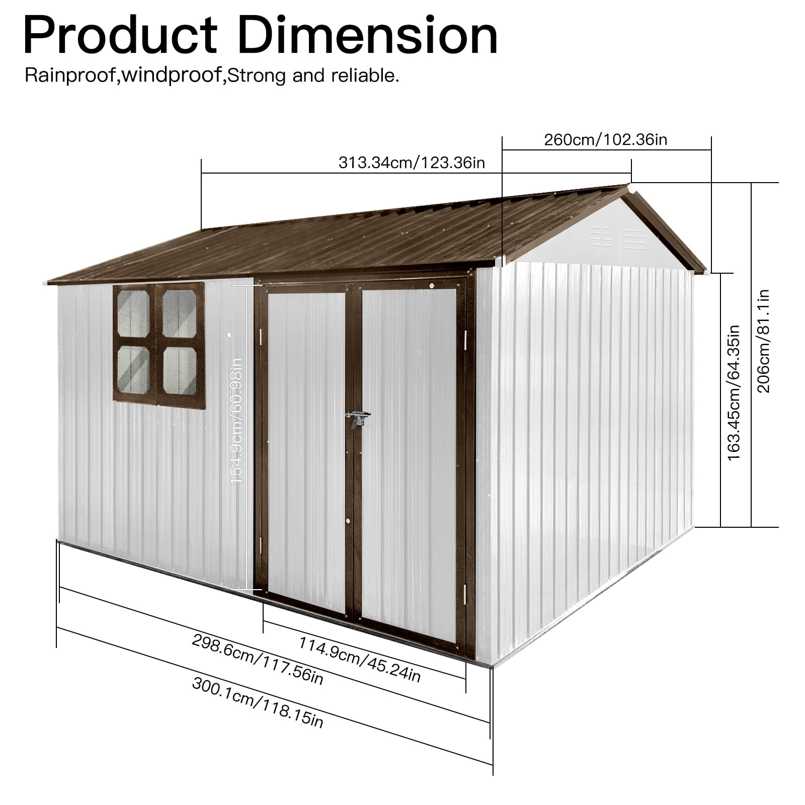 Aukfa 10FT x 8FT Outdoor Storage Shed, Metal Shed Storage with Window, Roof Slope Tool Shed with Door and Padlock for Backyards, Patio Lawns and Outdoor, White