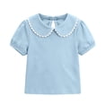 thumbnail image 4 of Kinrui Girls Peter Pan Collar T-Shirt Puff Short Sleeve Summer Tops Back to School Cute Tees 0-9 Years, 4 of 9