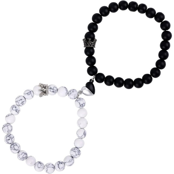 2pcs Couple Bracelets, Magnetic Love Heart Bracelet Mutual Attraction Matching Bracelets Small Crown Relationship Bracelets Couple Gifts for Women Men