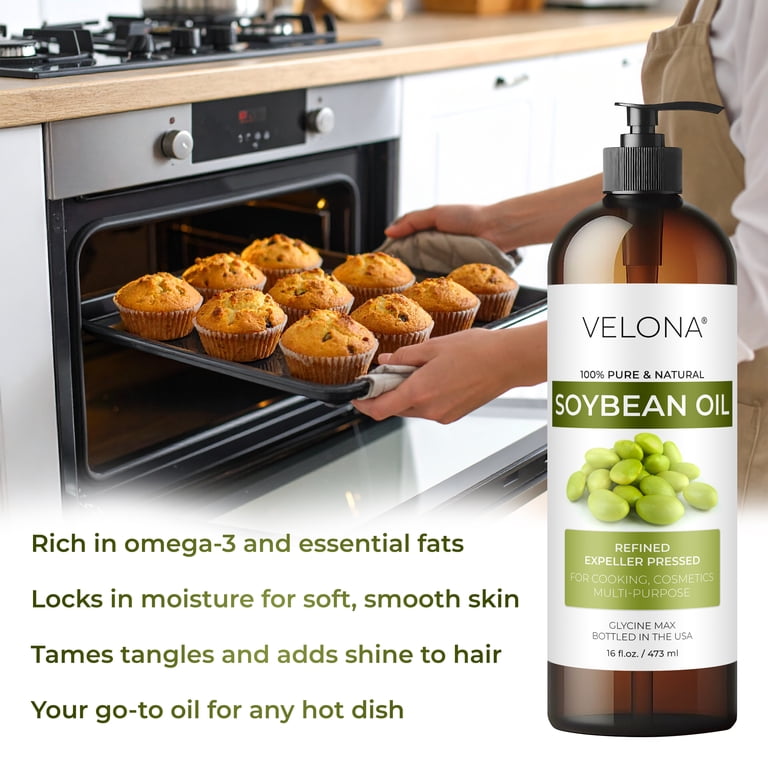 Velona 100% Pure Soybean Oil - 4 Fl Oz Carrier Oil For Skin, Hair, Or Cooking, Natural & Refined