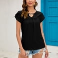 thumbnail image 2 of Valcatch Women's Casual Dressy Short Petal Sleeve Shirts Pleated Fashion Front Key Hole Scoop Neck Floral Print Loose Fit Top, 2 of 7
